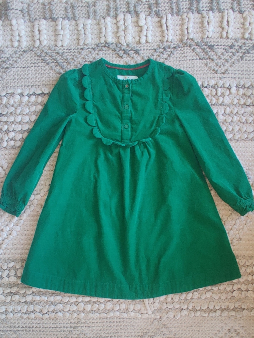 Mini Boden Norah Scallop Cord Dress In Green Size 7-8 Yrs